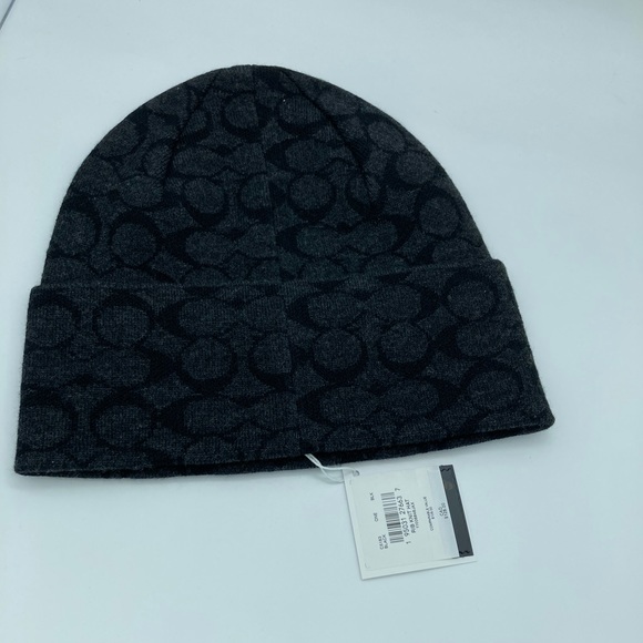 NWT COACH BLACK KNIT SIGNATURE BEANIE - Picture 2 of 9